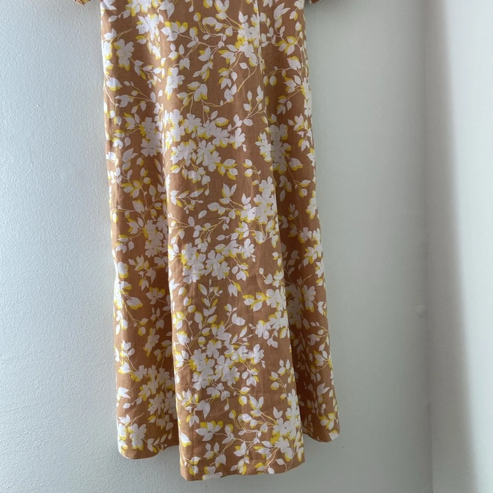 Draper James June Dress Shadow Floral Linen White Tan Yellow XS or 0 - Picture 5 of 17